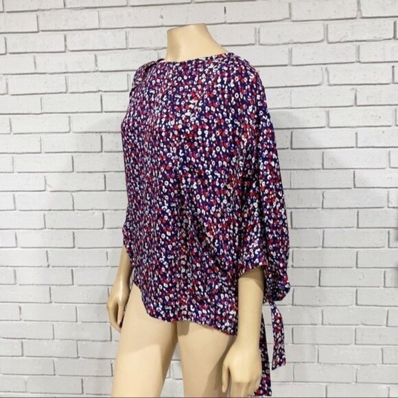 Derek Lam Silk Poppy Print Blouse Size 14 NWT – Raglan Tie‑Cuff Made in Italy - Picture 4 of 12